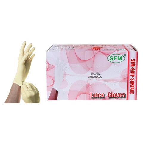 Перчатки латексные смотровые SFM Grip-Surface/ L 254 SC, Германия, 50 пар (100 штук), размер 7-8, М (средний)